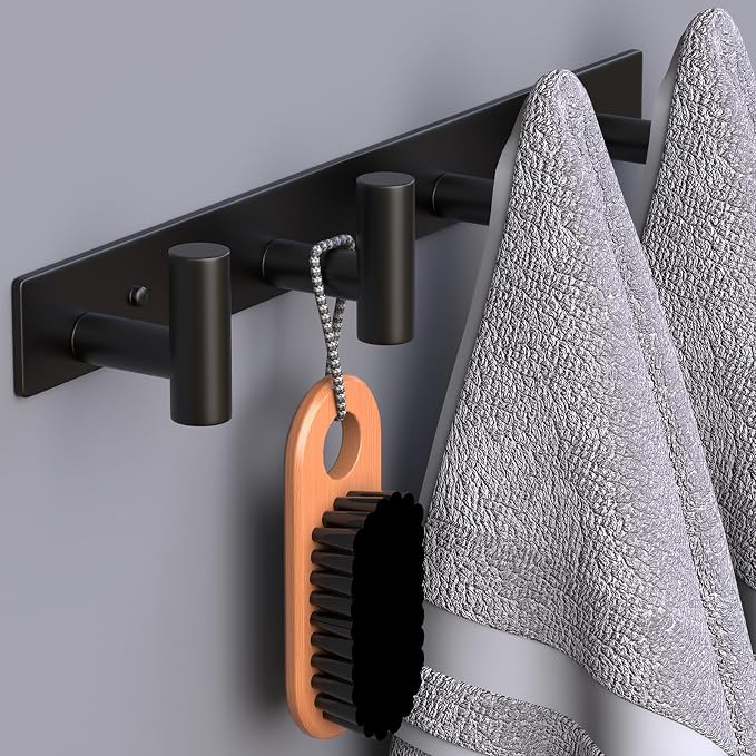 HUFEEOH 2 Pack Coat Rack Wall Mount, Stainless Steel T Shaped 4 Hooks Coat Hooks - Image 5