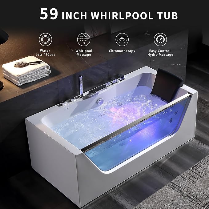 Empava 59 in. Acrylic Alcove Whirlpool Bathtub - Image 2