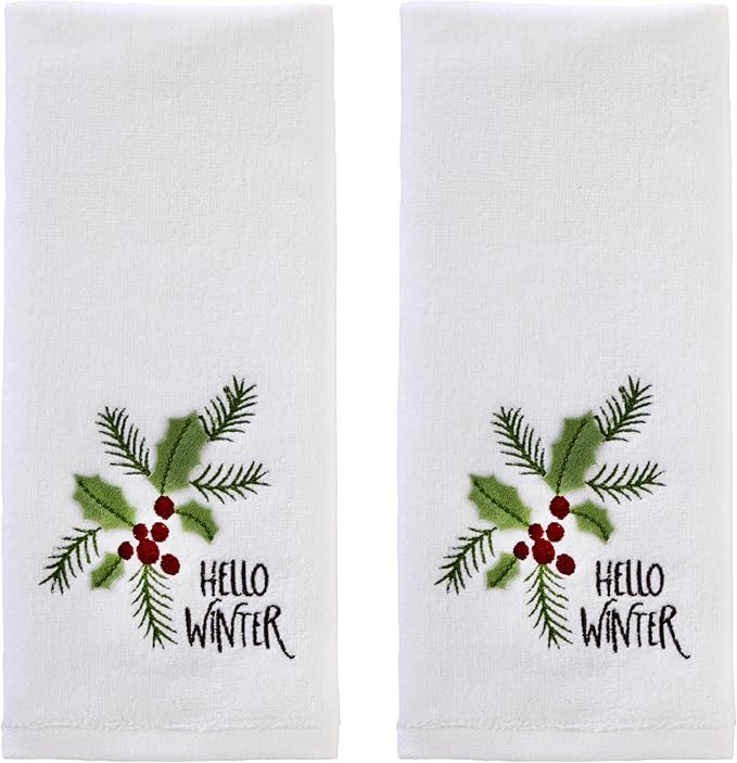 SKL Home Christmas Hello Winter Holly 3D Hand Towel 2pc Set by SKLHomebySaturdayKnightLtd
