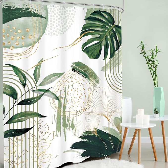 Green Boho Shower Curtain 72Wx96H Extra Long Sage Green Modern Mid Century - Image 3