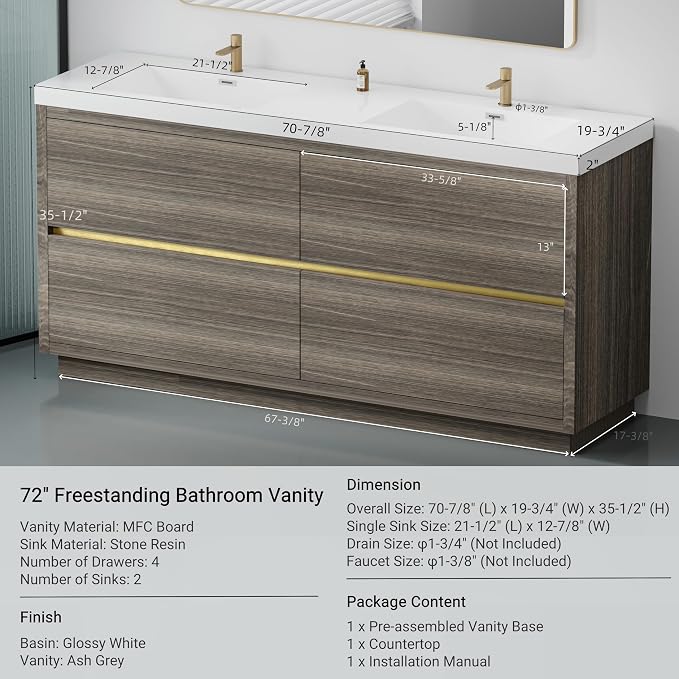 72" Freestanding Bathroom Vanity - Image 2