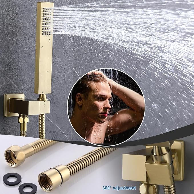 Enga Luxury Brushed Gold Shower System, 16 Inch Rain Shower Head - Image 9