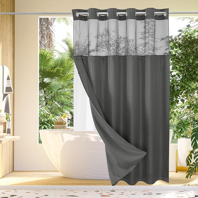 Gibelle Long Shower Curtain 72x80, Waffle Weave Bathroom Shower Curtain by Gibelle