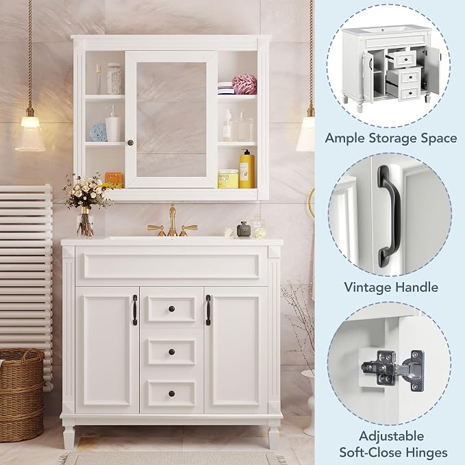 Merax 36" Bathroom Vanity with Sink, 36 inch Bathroom Vanity Storage Cabinet - Image 4