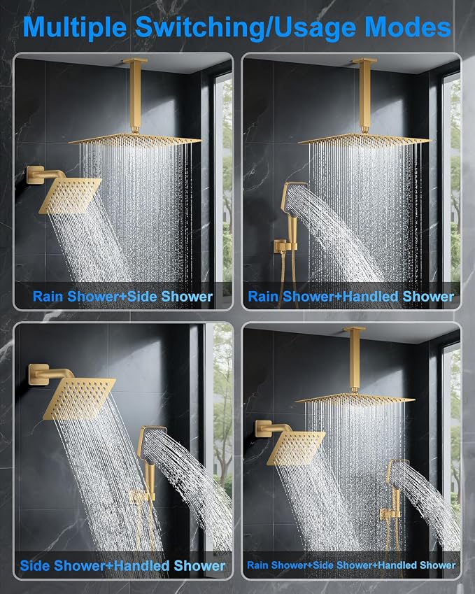 Shower System with Pressure Balance Valve, Brushed Gold - Image 2