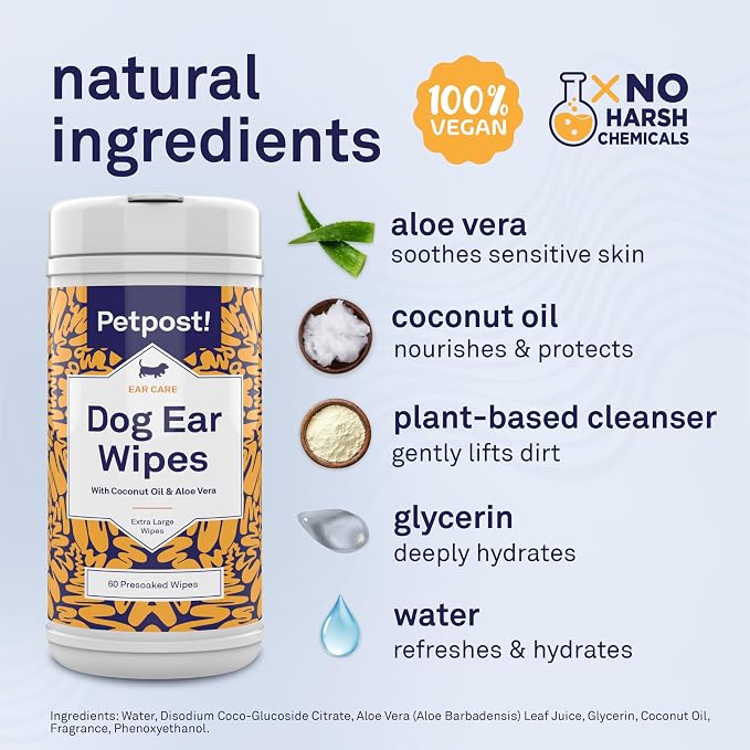 Petpost Large Dog Ear Cleaner Wipes | Ultra Soft XL Cotton Pads in Coconut Oil - Image 3