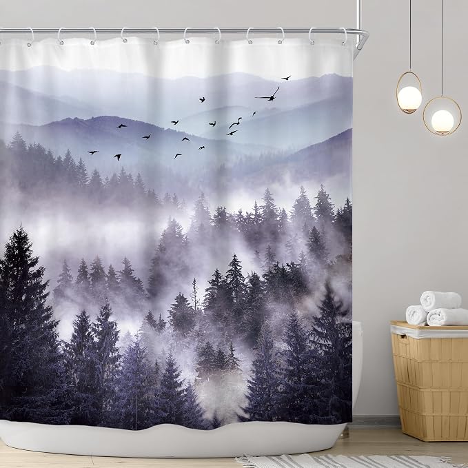 Riyidecor Purple Mountain Shower Curtain 72Wx78H Inch Nature Scenery Landscape - Image 2