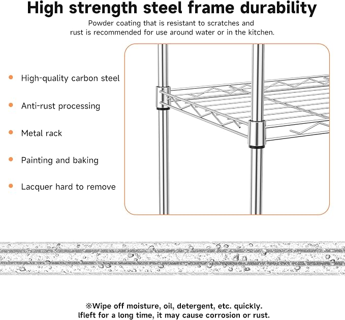IZEUK 5 Tier Metal Wire Shelf Unit, Chrome Storage Rack Organizer - Image 7
