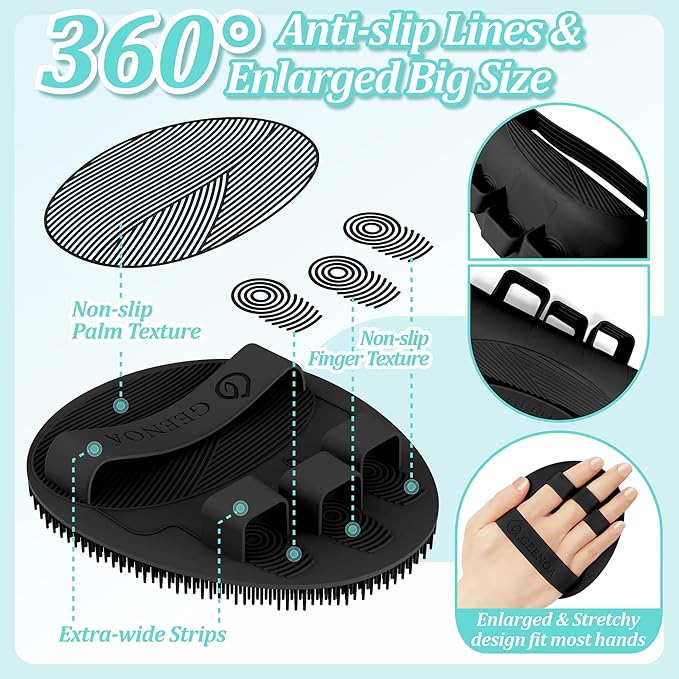 Silicone Back Scrubber & Soft Bath Glove 2PCS, 360° Anti-Slip Hand-fit Silicone - Image 6