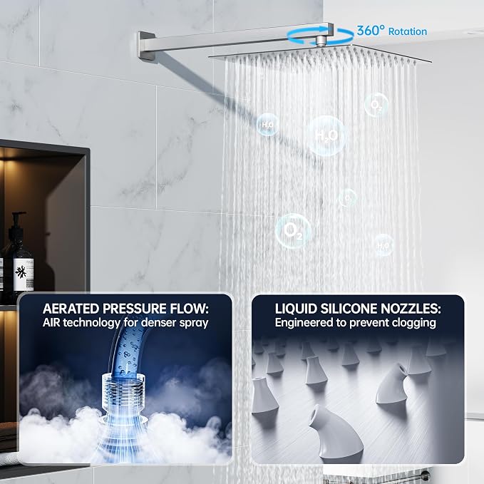 12 Inch Luxury Rain Shower Faucet Set, Brushed Nickel Shower System - Image 4