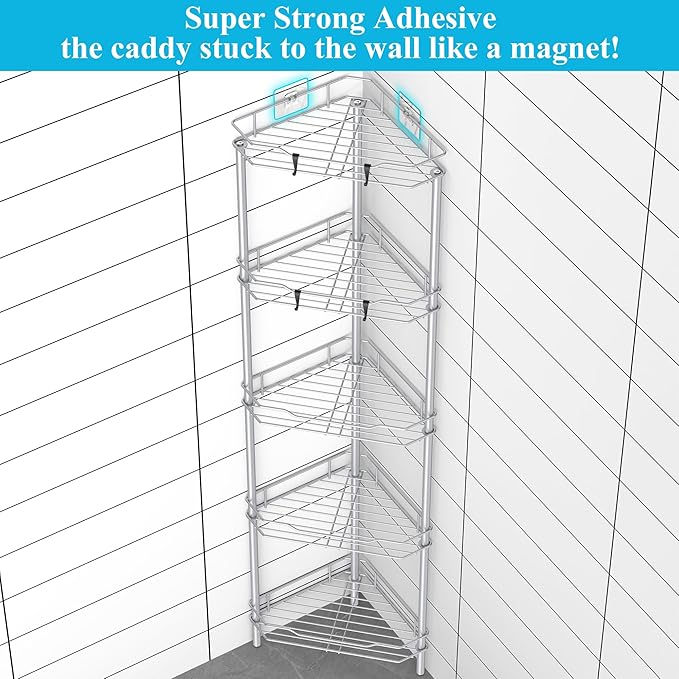 5 Tier Floor Standing Corner Shower Caddy Organizer Shelf - Image 2