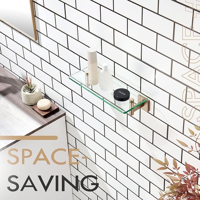 KOKOSIRI Wall Shelves Bathroom Hardware Glass Floating Shelf 12-Inch - Image 9