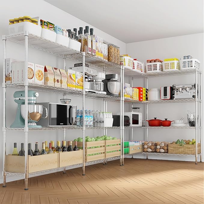 4 Tier Storage Racks Shelving, Heavy Steel Pantry Shelves, Adjustable Wire - Image 2