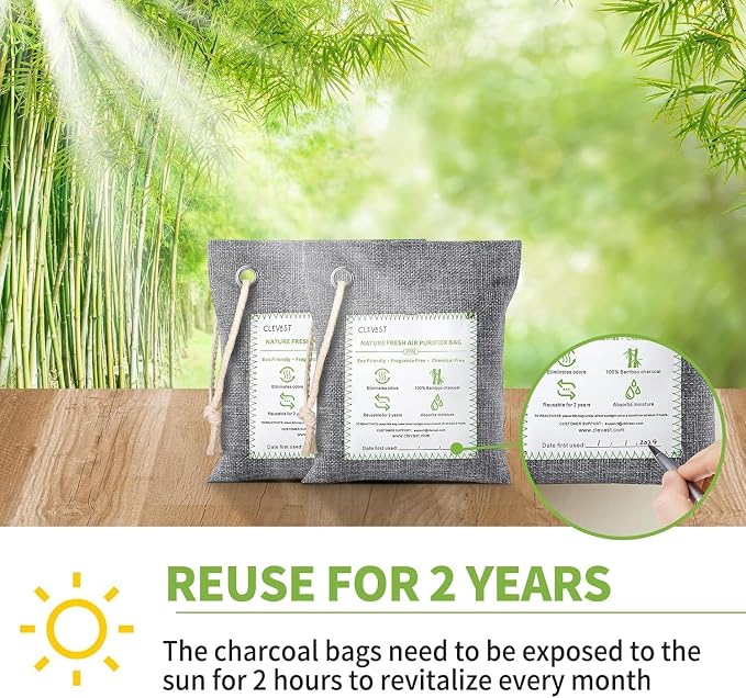 CLEVAST 14 Pack Activated Bamboo Charcoal Air Purifying Bags, Natural Fresh - Image 7