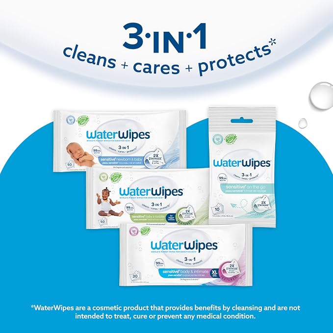 WaterWipes Sensitive+ Newborn & Baby Wipes, 3-In-1 Cleans, 99.9% Water - Image 6