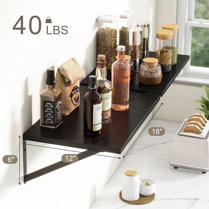 Fun Memories Black Floating Shelves 18 Inch Long, Rustic Floating Shelf - Image 3