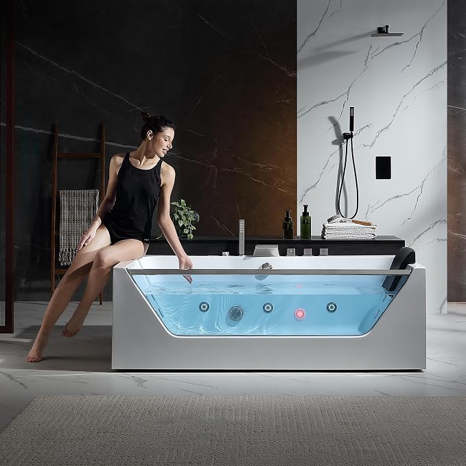 Empava Acrylic Whirlpool Bathtub, 71-Inch Jetted Bathtub - Image 7