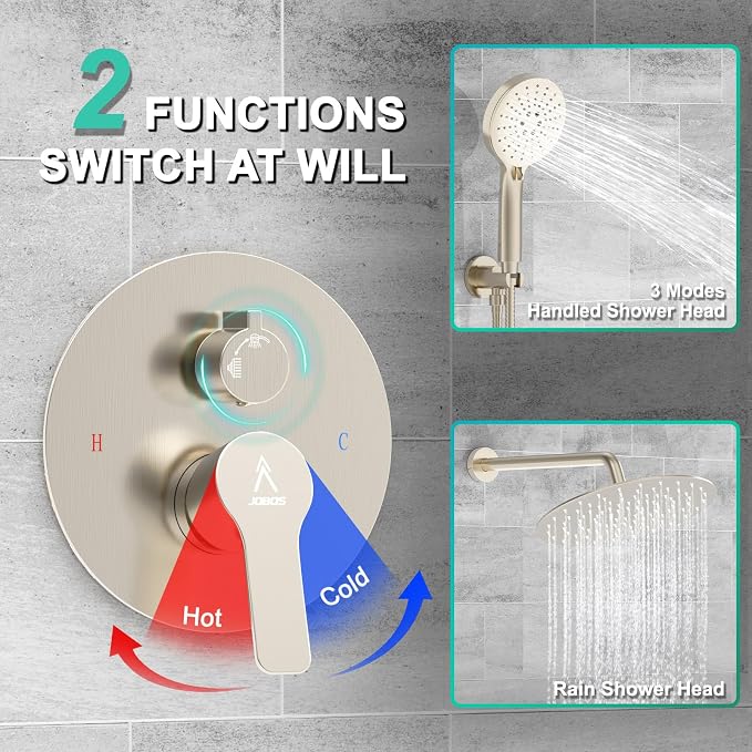 Shower Faucet Set 12IN Brass Rough-In Valve Body Trim Kit Rainfall Included - Image 4