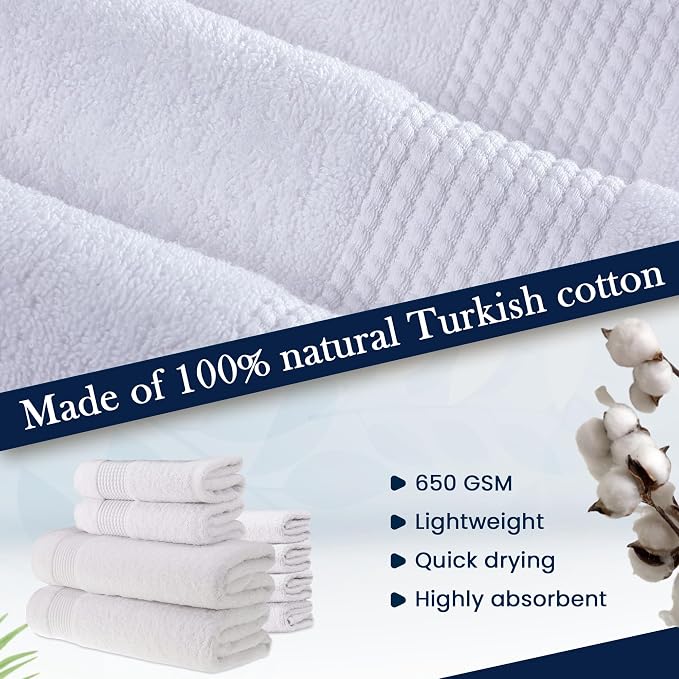 HALLEY Turkish Cotton Towels 2 Bath Towels 2 Hand Towels 4 Washcloths, Super - Image 3