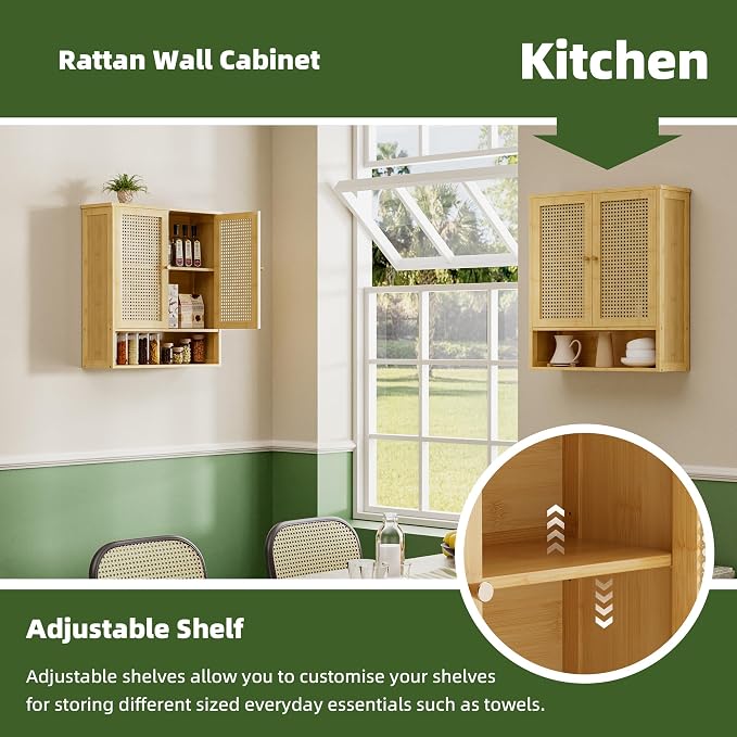 Bathroom Wall Cabinet, Bamboo Over-The-Toilet Storage Organizer - Image 5