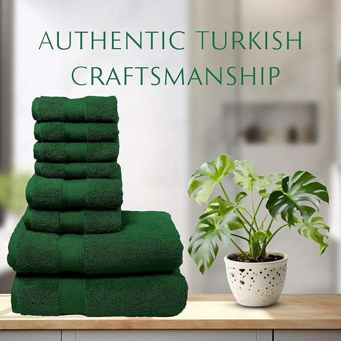 MAURA Hunter Green Bath Towel Set of 8 - Image 7
