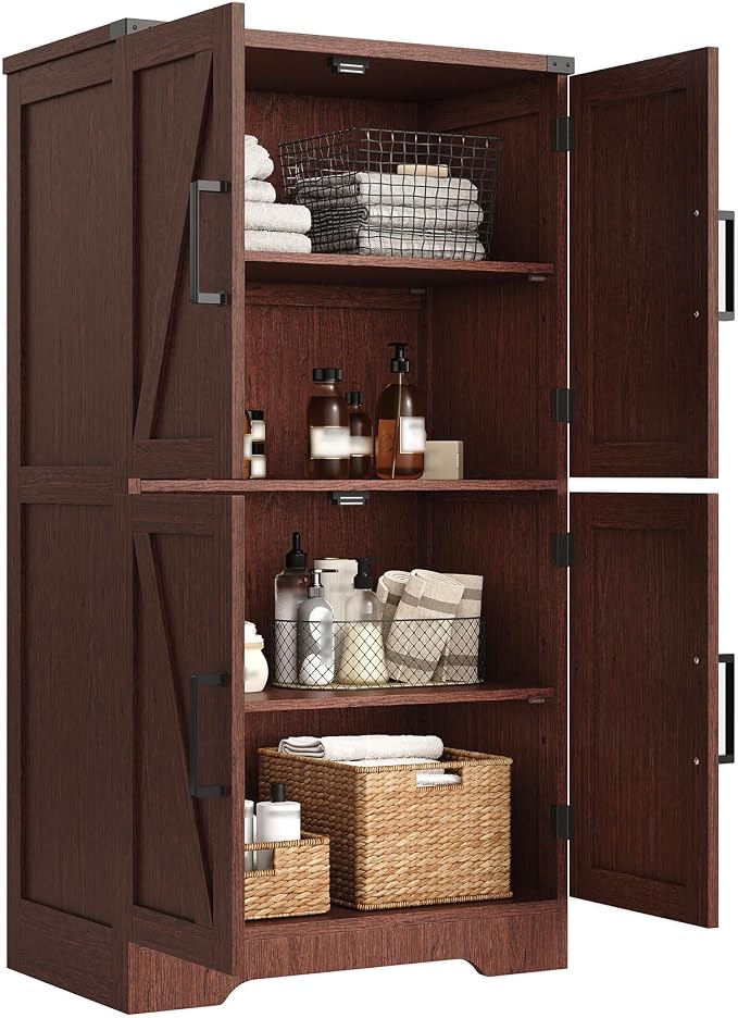 Treocho Bathroom Floor Cabinet, Farmhouse Bathroom Storage Cabinet - Image 9