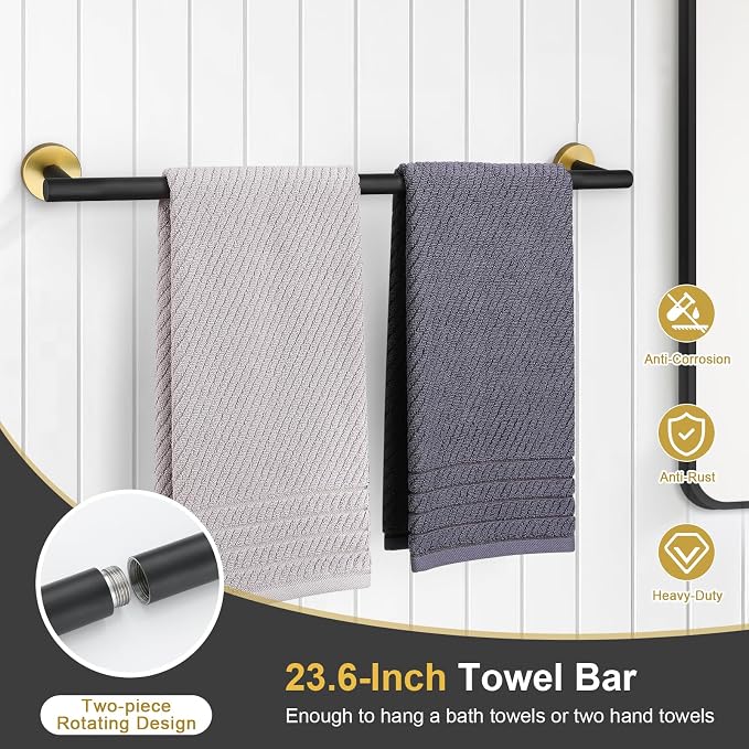 TQKAG 8-Pieces Bathroom Hardware Set Black and Gold SUS304 Stainless Steel Bath - Image 2