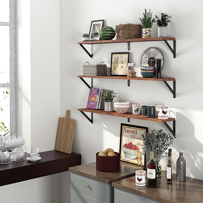Heimlove Floating Shelves for Wall, 36 Inch Long Wood Floating Bookshelf Set of - Image 7