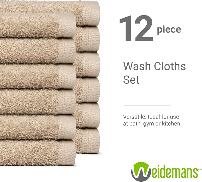 100% Cotton Washcloths Set 13” x 13” | Sand Towels | Set of 12 Ultra Soft and - Image 3