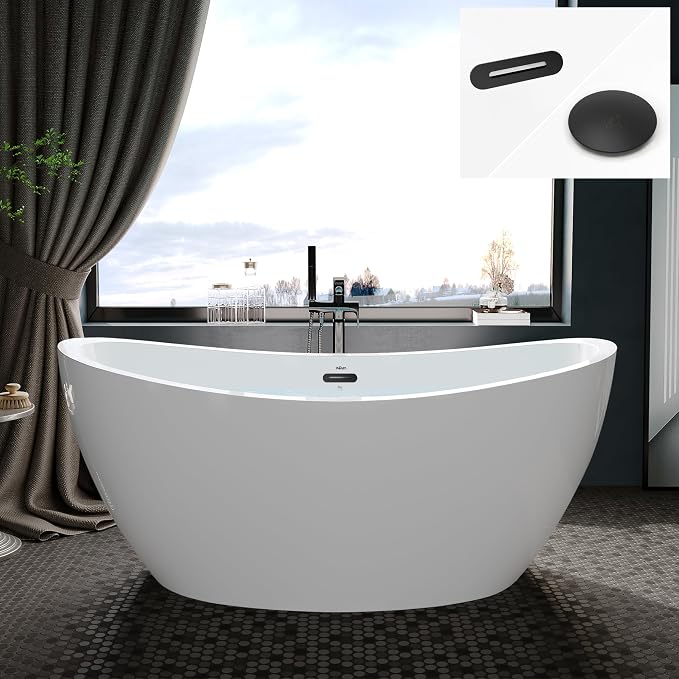 FerdY Naha 59" Acrylic Freestanding Bathtub, Curve Edge Freestanding Soaking by FerdY