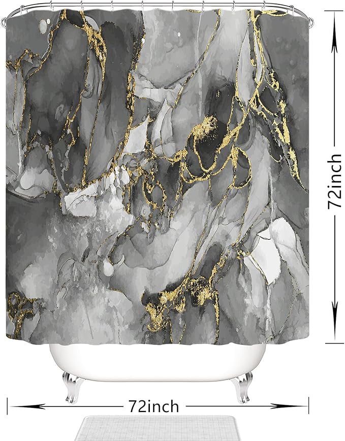 Domoku Brown Gold Marble Shower Curtain, Waterproof Texture Washable Fabric - Image 2