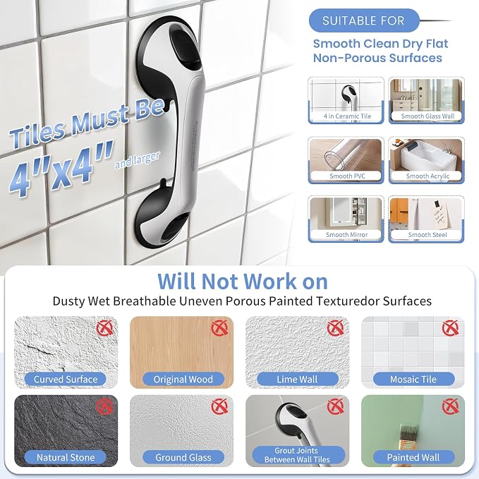 2 Pack 12 Inch Grab Bars for Bathtubs and Showers for Seniors, Heavy Duty - Image 3