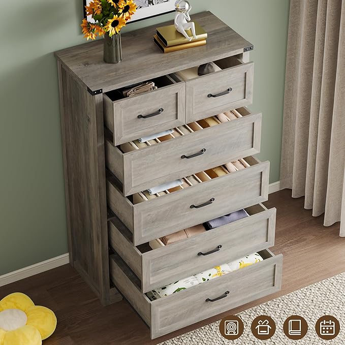 Tall 6-Drawer Dresser for Bedroom, Modern Wooden Chest of Drawers - Image 4