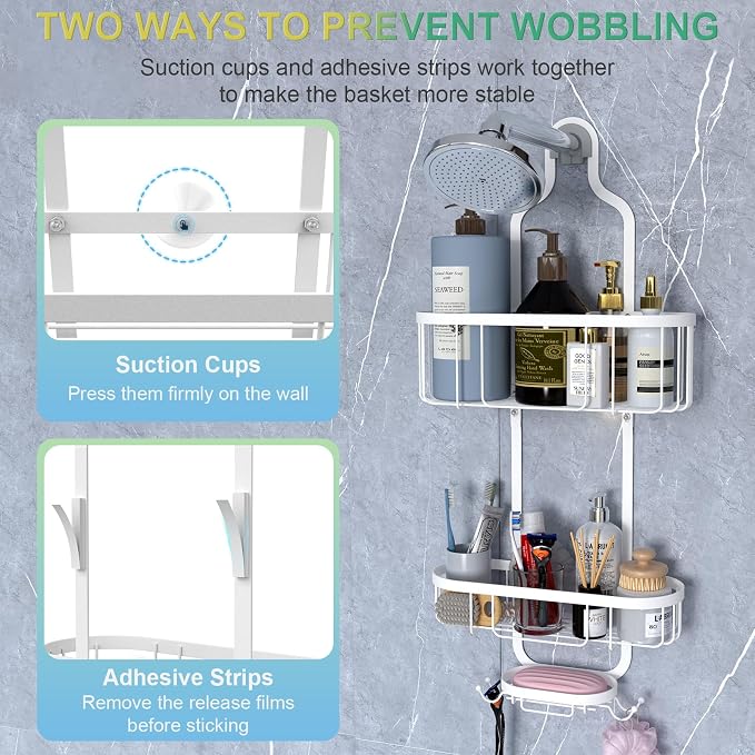 Kadolina White Hanging Shower Caddy, 3-Tier Bathroom Organizer - Image 2