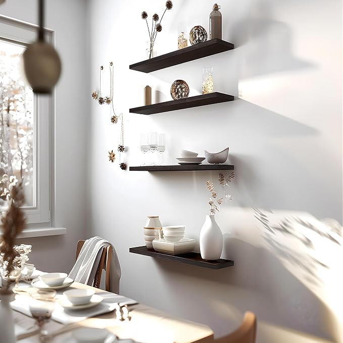 24 Inch Floating Shelves for Wall Rustic Brown Wood Wall Shelves for Bedroom - Image 5