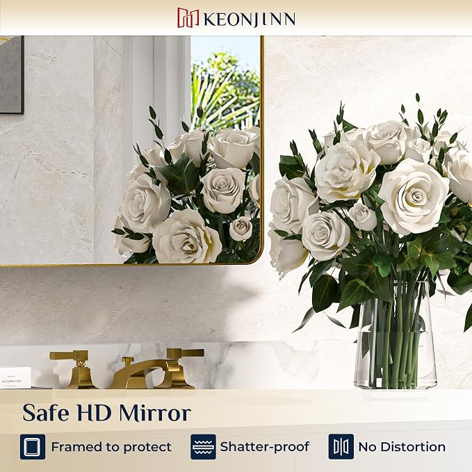 Keonjinn 20 x 32 Inch Gold Mirrored Medicine Cabinet, Recessed Medicine Cabinets - Image 8