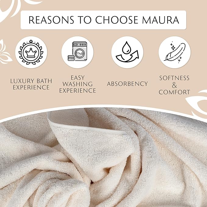 MAURA Ivory Extra Large Turkish Cotton Luxury Bath Towels Set of 4. Ultra-Soft - Image 4