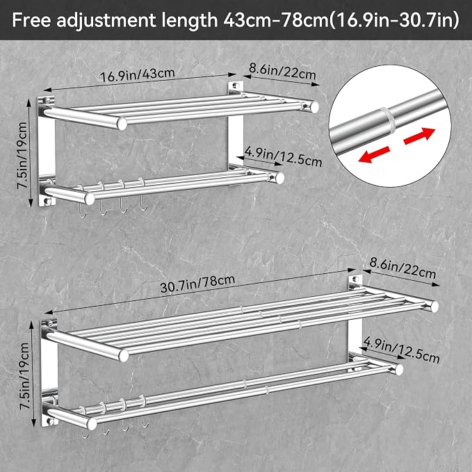 Adjustable Towel Bar for Bathroom Wall Mount17-30.7inch Adhesive Shower Towel - Image 3