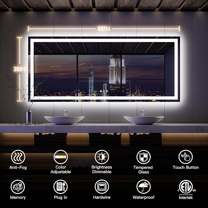 ISKM 88'' x 38'' LED Mirror for Bathroom Lighted Vanity Mirror for Wall Front - Image 7