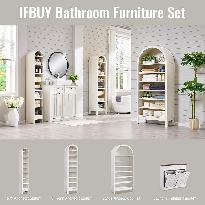 71" Tall Arched Bathroom Storage Cabinet, 7-Tier Modern Farmhouse Storage - Image 6
