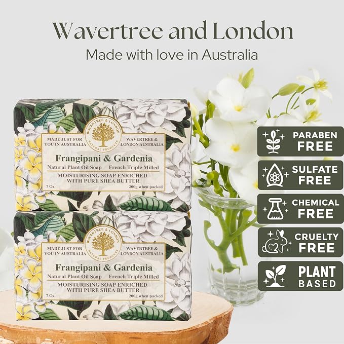 Wavertree & London Frangipani Gardenia Scented Natural Soap, 7oz Moisturizing - Image 2