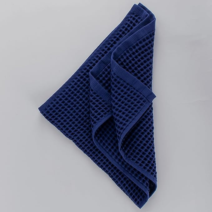 PÜSKÜL Organic Waffle Kitchen Towel 100% Turkish Cotton Set of 3 Navy Blue - Image 9