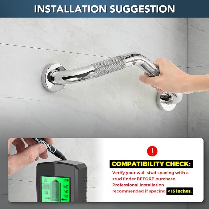 Grab Bars for Bathtubs and Showers- 1-1/4 x 16 Angled Shower Grab Bar for - Image 2