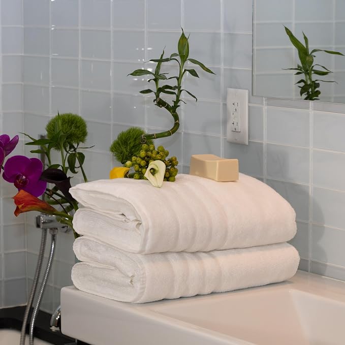 Mosobam Luxury Turkish Towels Set of 4 Bath Sheets 35X70 White Oversize 700 GSM - Image 2