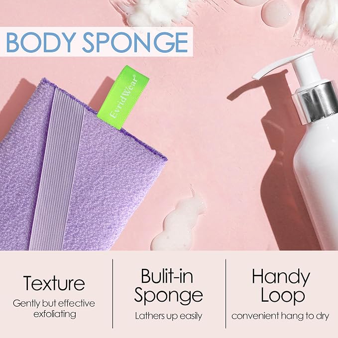 Evridwear Exfoliating Bath Sponge, Daily Skincare Body Scrubbers Loofah Shower - Image 3