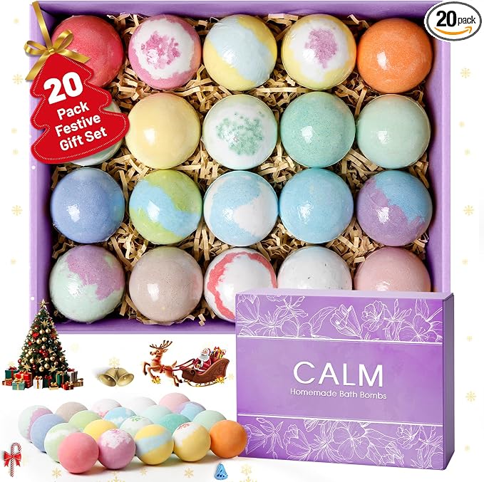 20PCS Bath Bombs for Women Presents Set Natural Wonderful Fizz Effect Bath Bomb by CalmNFiz