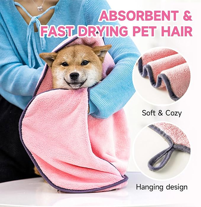 Dog Towels for Drying Dogs Small Medium Large, 2 Pack Dog Cat Drying Bath Towel - Image 2