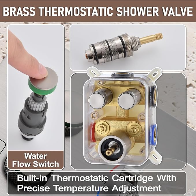 Thermostatic Shower Valve/System 12 inches Nickel Brass Faucet Set - Image 3