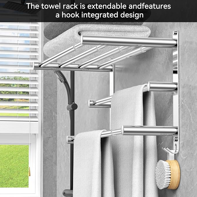 Adjustable Towel Bar for Bathroom Wall Mount17-30.7inch Adhesive Shower Towel - Image 4