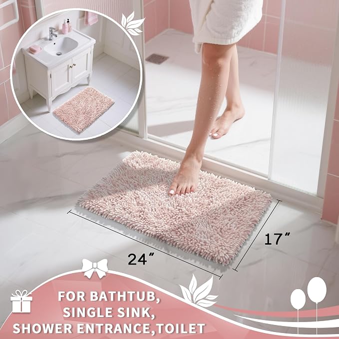 Yimobra Chenille Bathroom Rugs Non Slip, Extra Thick Soft Absorbent Bath Rug - Image 2